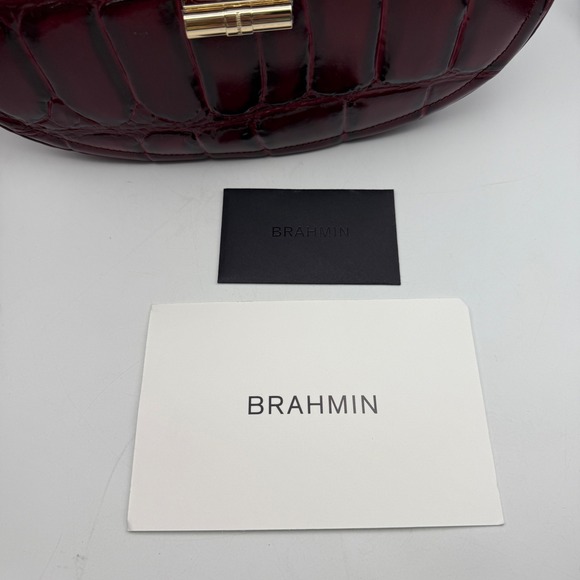 Brahmin Cynthia Merlot Nerina Burgundy Croc Embossed Leather Crossbody Bag - Picture 7 of 14